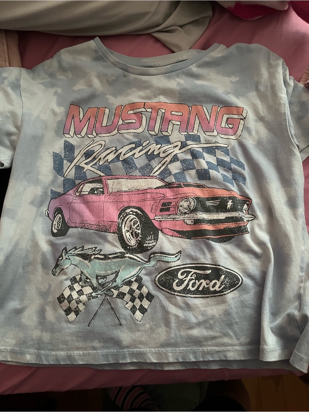 Ford Mustang Racing Tee in Pastel Blue and Pink